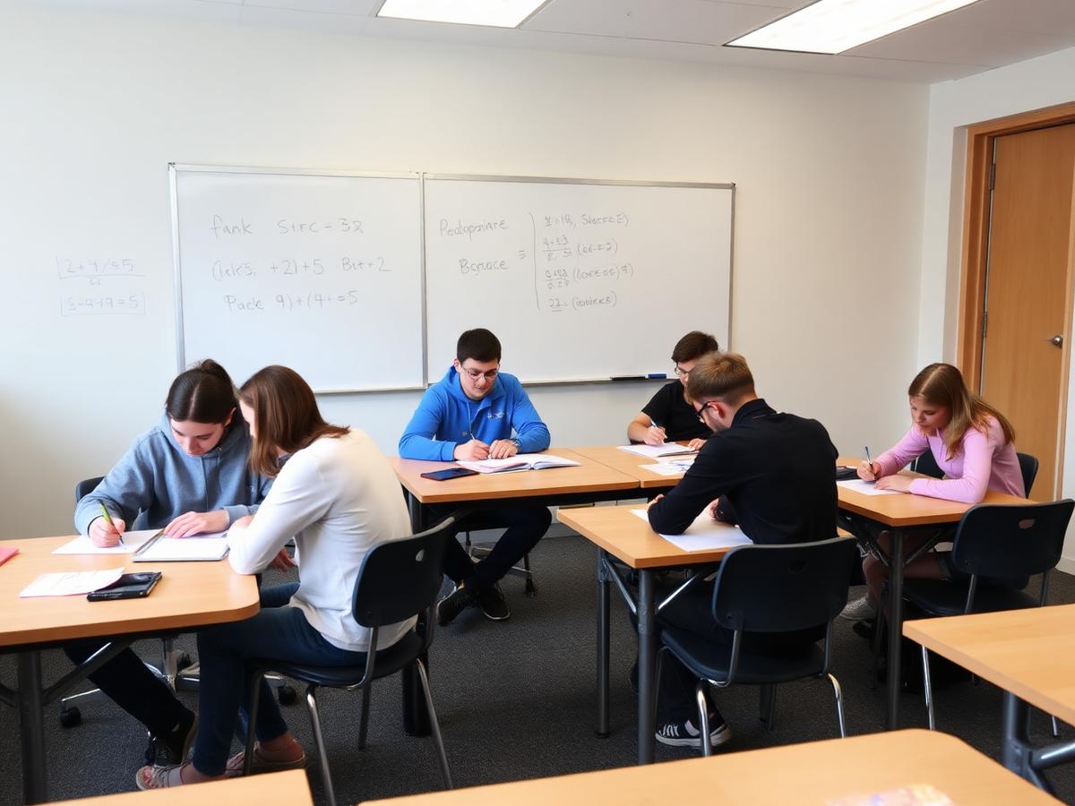 Learners working in a small tuition class at the centre