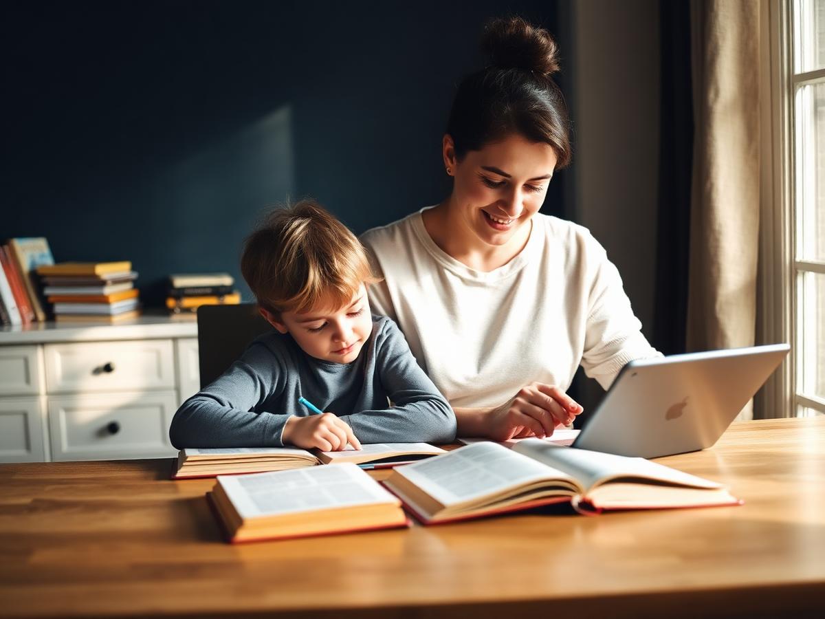 A parent and child studying together as part of the supported homeschooling programme